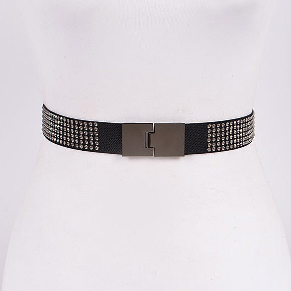 Black Elastic Belt with Hematite Buckle Hematite Buckle Belt | White House Black Market main image 3