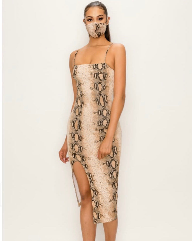 Snake Print Dress & Mask Set - iBESTEST.com