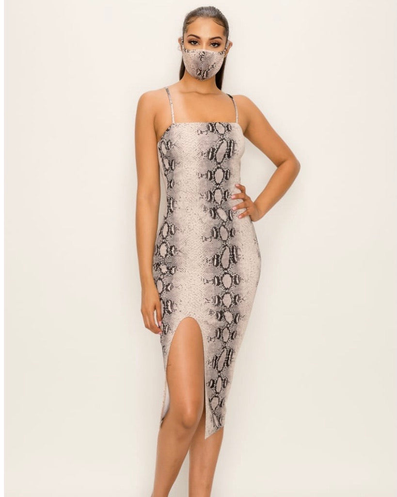 Snake Print Dress & Mask Set - iBESTEST.com