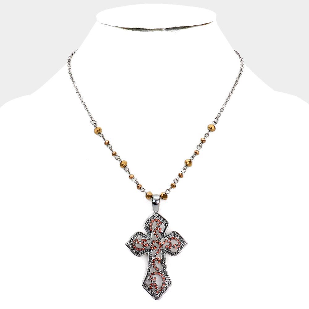 EMBELLISHED CROSS PENDANT NECKLACE - iBESTEST.com