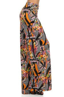 Orange Flowers Printed Palazzo Pants - iBESTEST.com