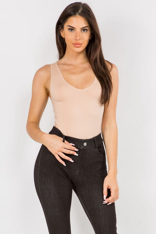 Nude V-Neck Top Bodysuit - iBESTEST.com