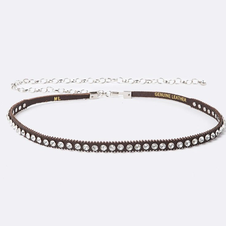 Slim Studded Leather Chain Belt - iBESTEST.com