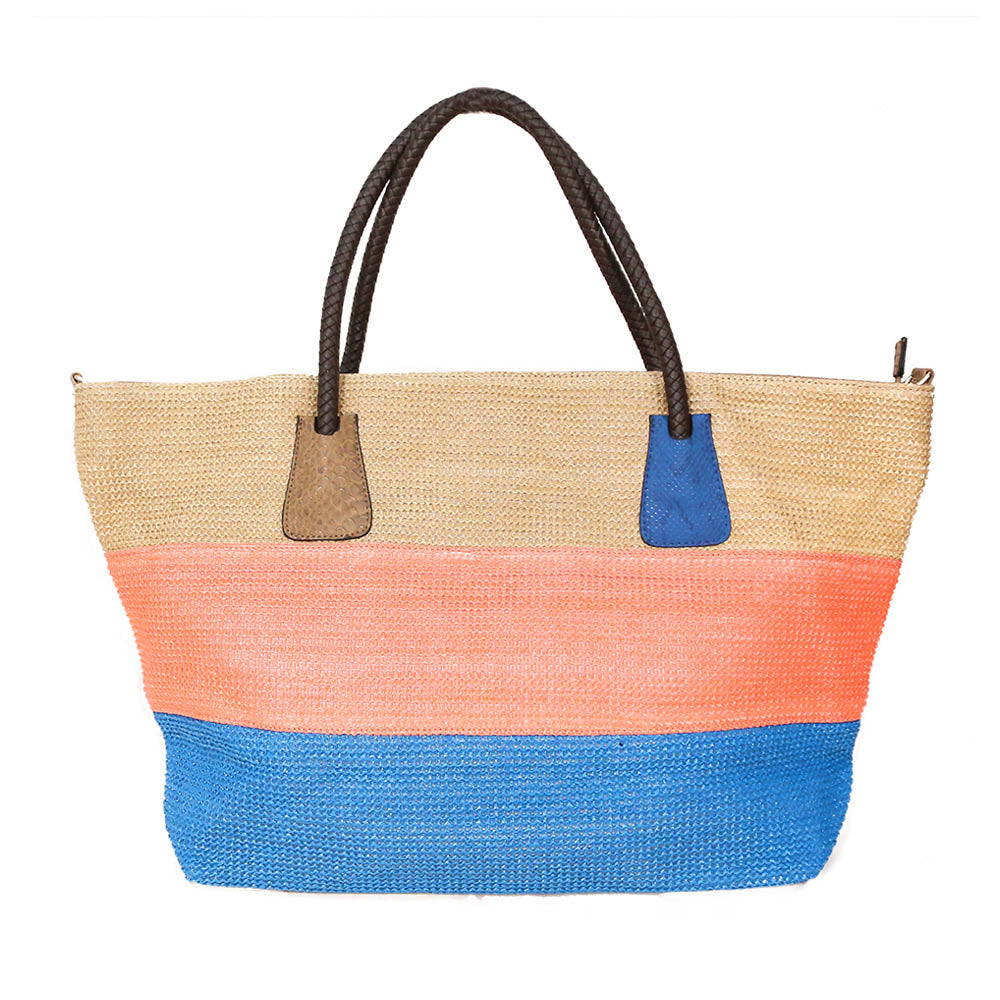 Color Block Straw Tote Bag - iBESTEST.com