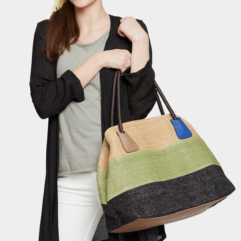 Color Block Straw Tote Bag - iBESTEST.com