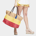 Color Block Straw Tote Bag - iBESTEST.com