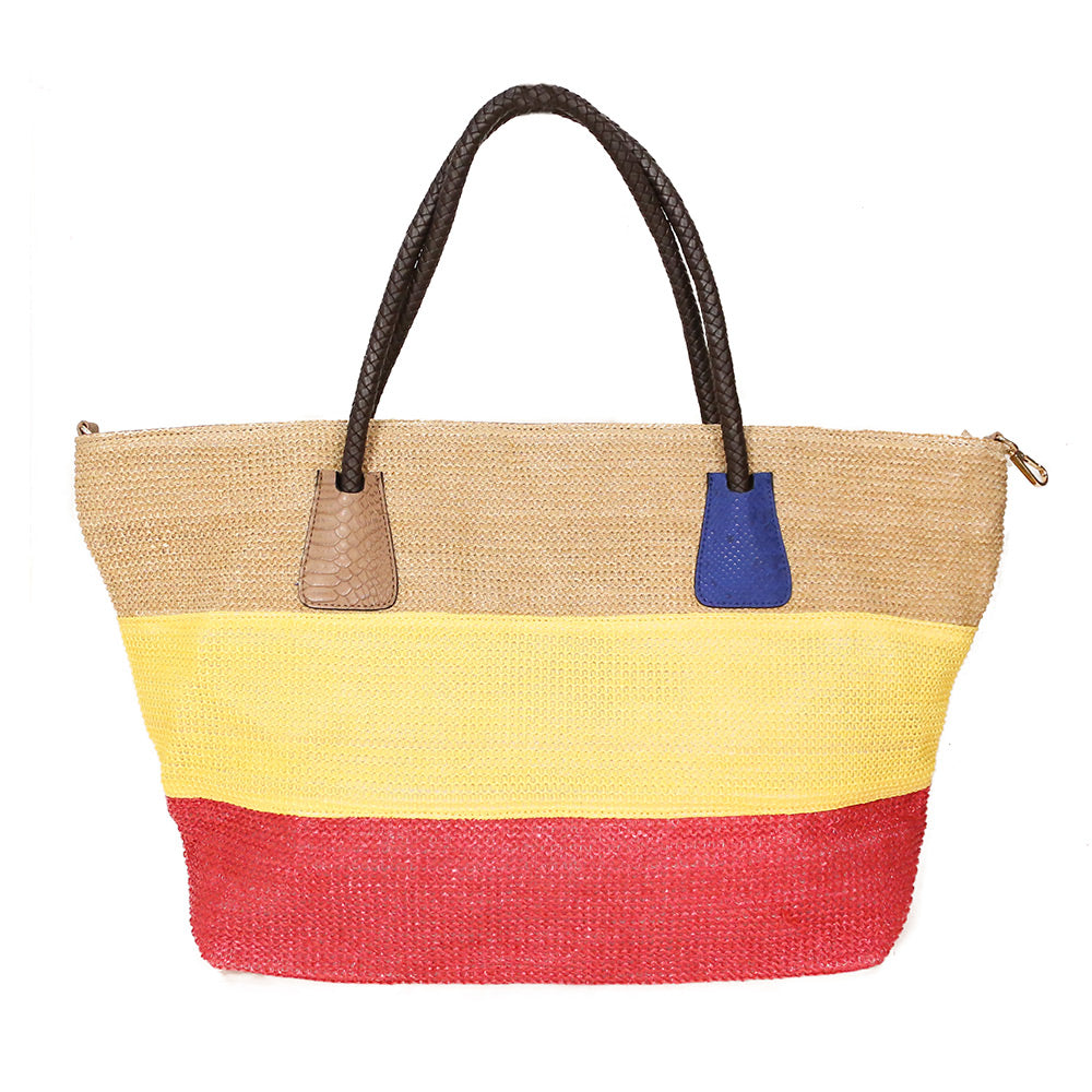 Color Block Straw Tote Bag - iBESTEST.com