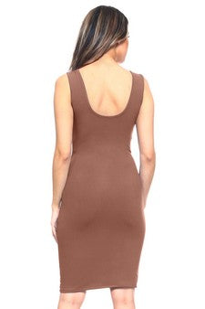 Brown Neckline Body-Con Dress - iBESTEST.com