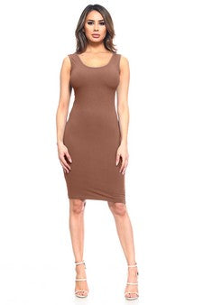 Brown Neckline Body-Con Dress - iBESTEST.com