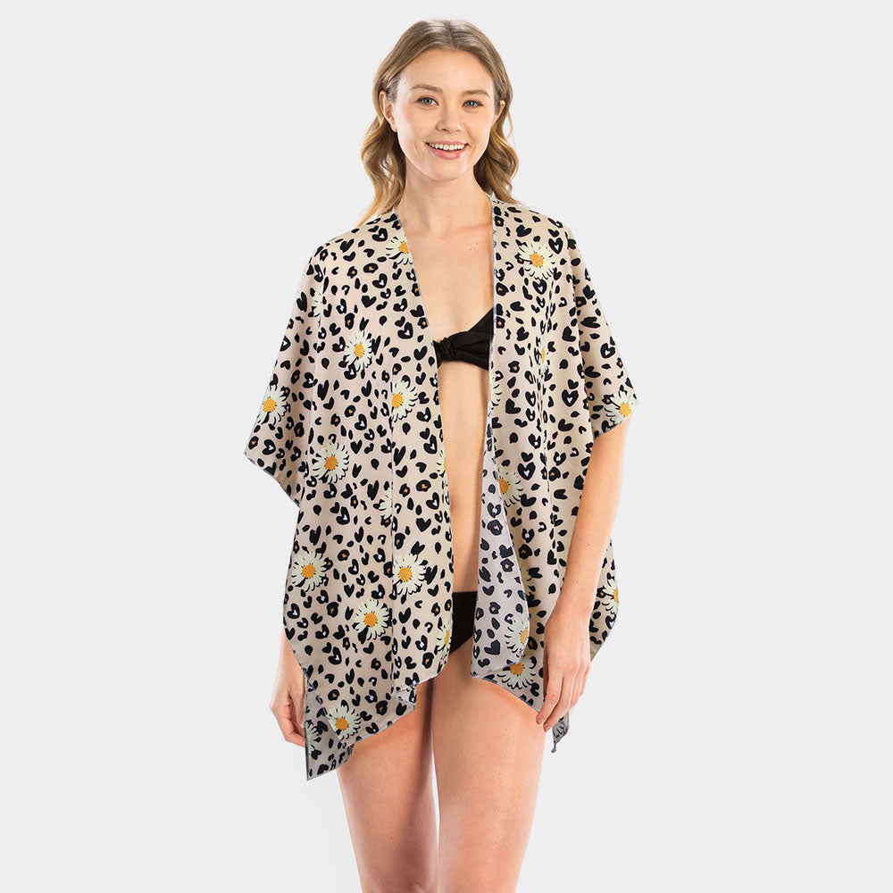 Leopard Daisy Kimono Poncho - iBESTEST.com