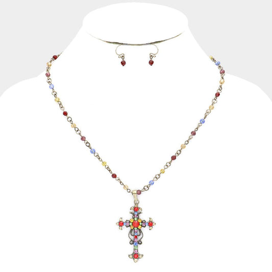 Multi Beaded Cross Necklace - iBESTEST.com