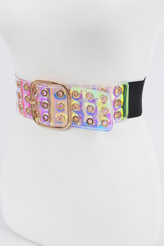 Full Frontal Eyelet Transparent Stretch Belt - Plus Size