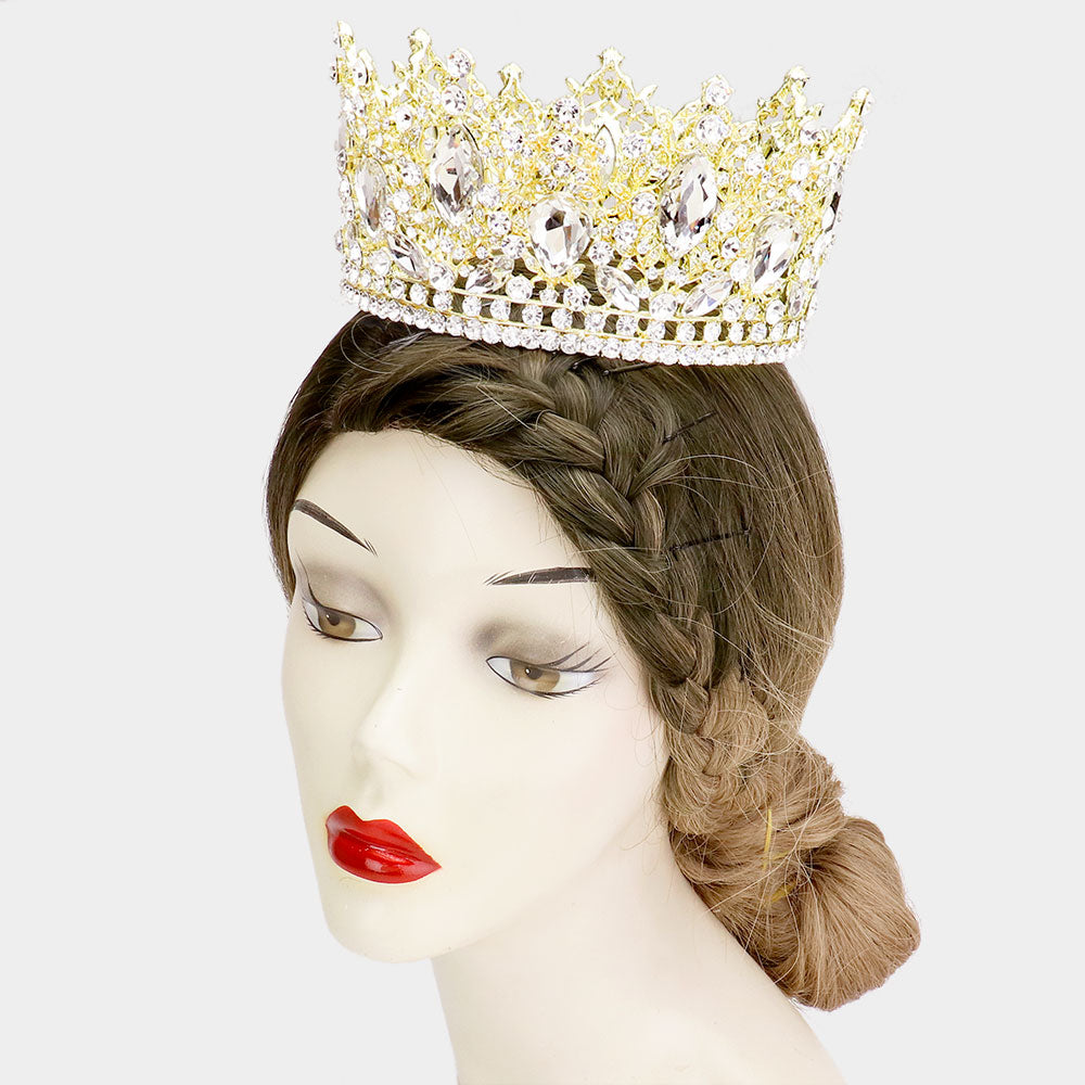 Crystal Stone Accented Leaf Crown Hera Crystal Crown with Green Aventurine and Gold Leaf  main image 2