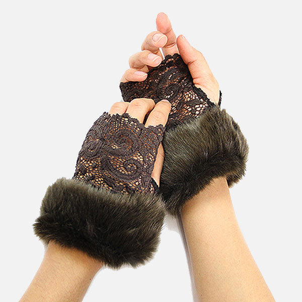 Lace Faux Fur Gloves - iBESTEST.com