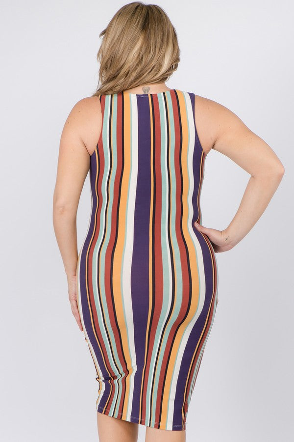 Plus Striped Colorfully Dress - iBESTEST.com