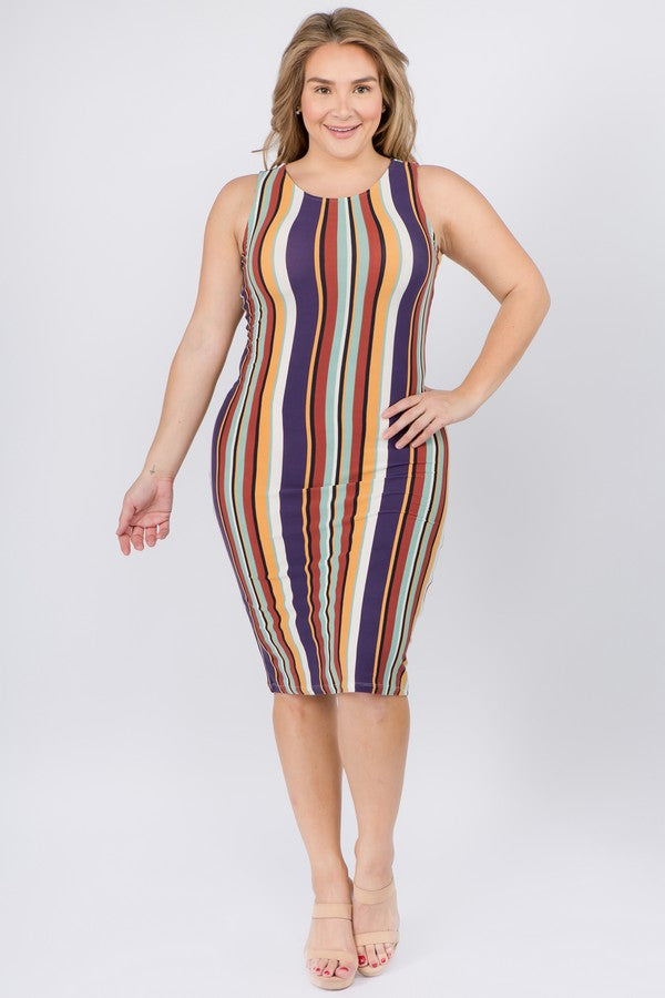 Plus Striped Colorfully Dress - iBESTEST.com
