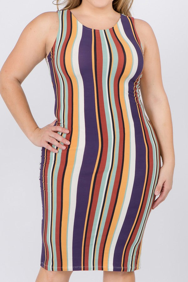 Plus Striped Colorfully Dress - iBESTEST.com