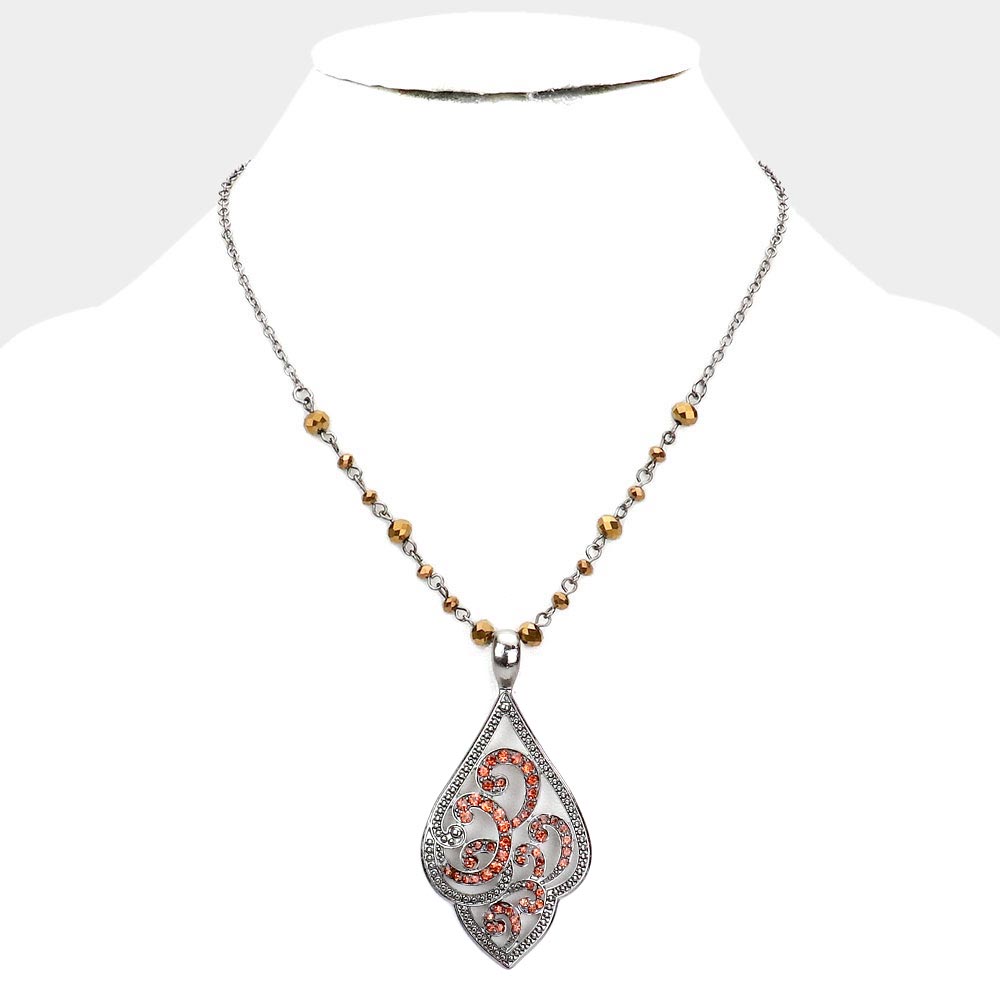 EMBELLISHED METAL PETAL PENDANT NECKLACE - iBESTEST.com