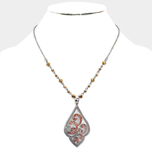 EMBELLISHED METAL PETAL PENDANT NECKLACE - iBESTEST.com