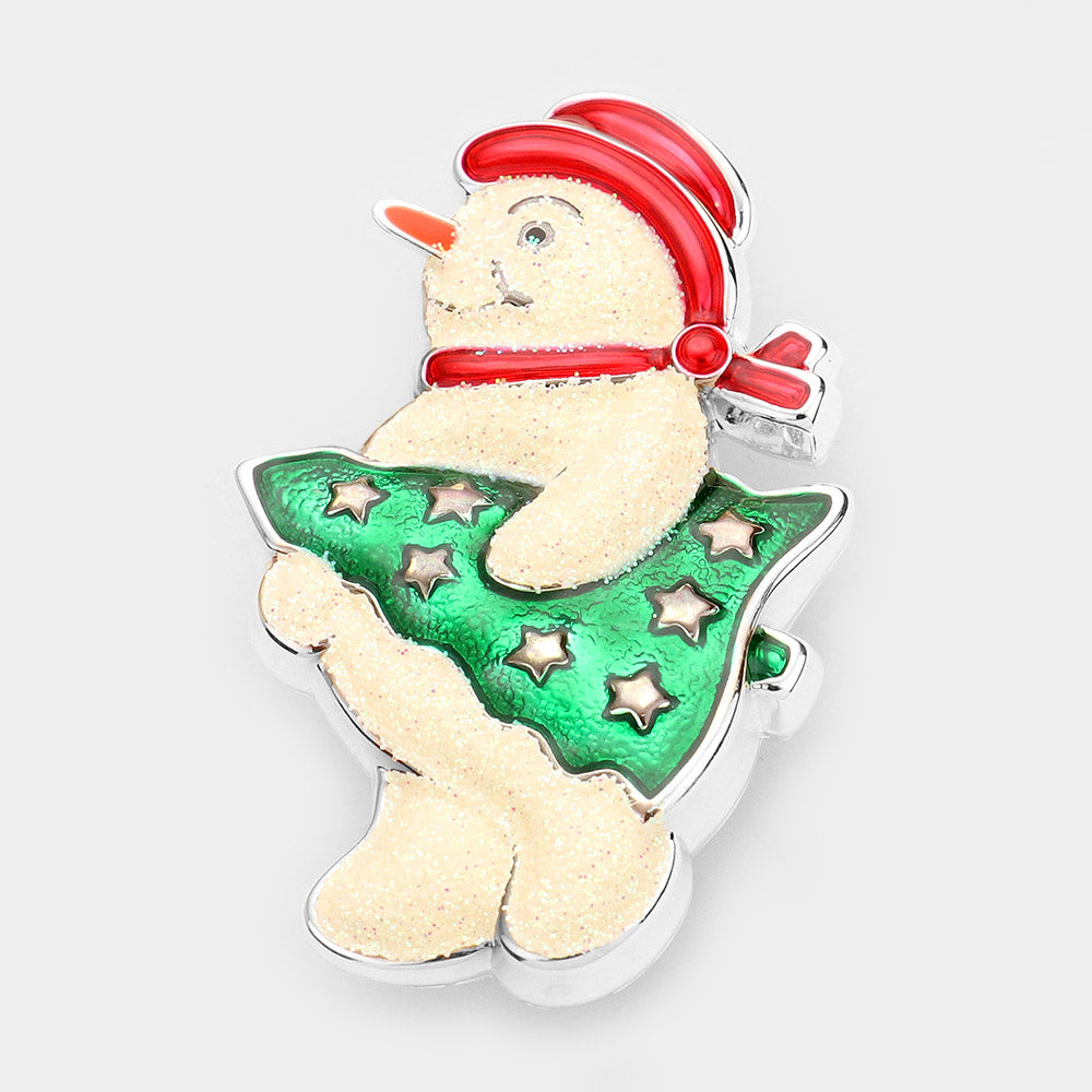 Snowman with Christmas Tree Brooch - iBESTEST.com