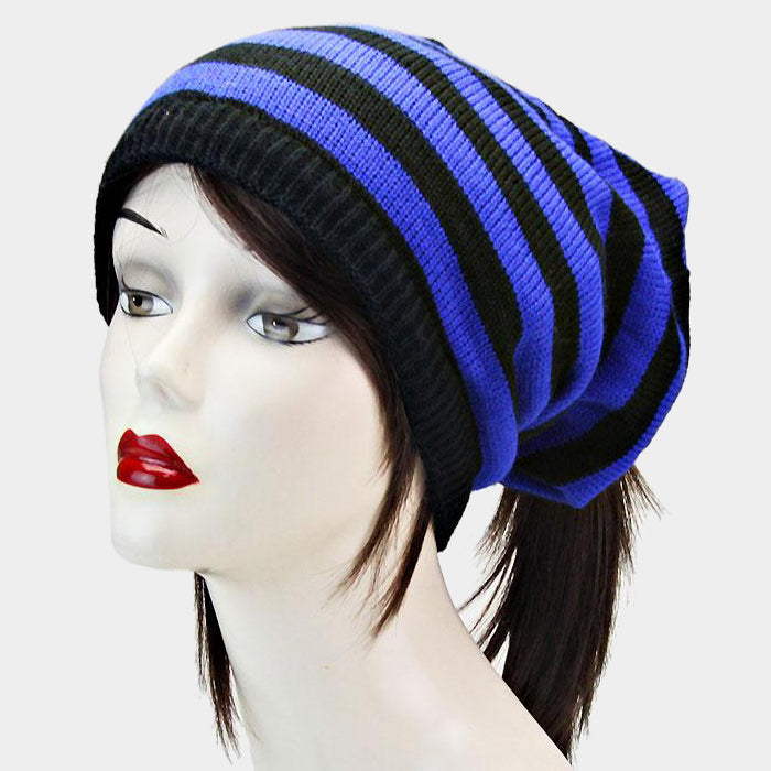 Striped Ponytail Beanie Hat - iBESTEST.com