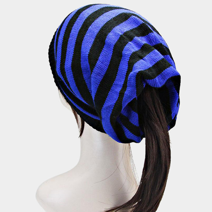 Striped Ponytail Beanie Hat - iBESTEST.com