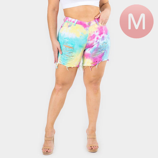 Tie Dye Destroyed Denim Shorts - iBESTEST.com