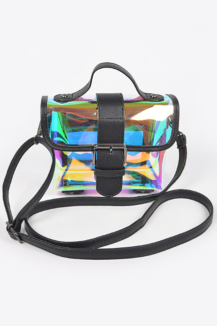 Transparent Black Trim Hologram Crossbody Bag