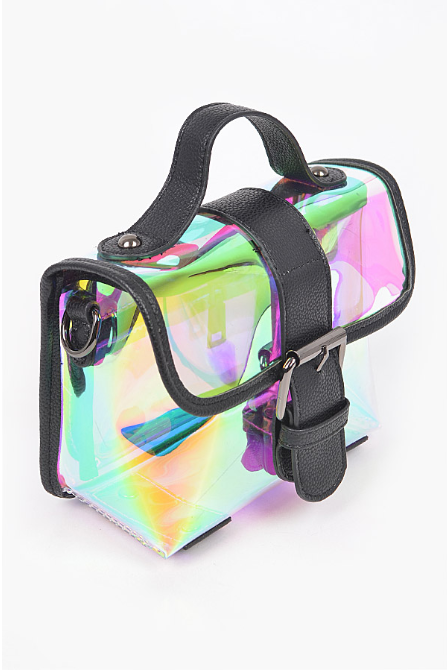Transparent Black Trim Hologram Crossbody Bag