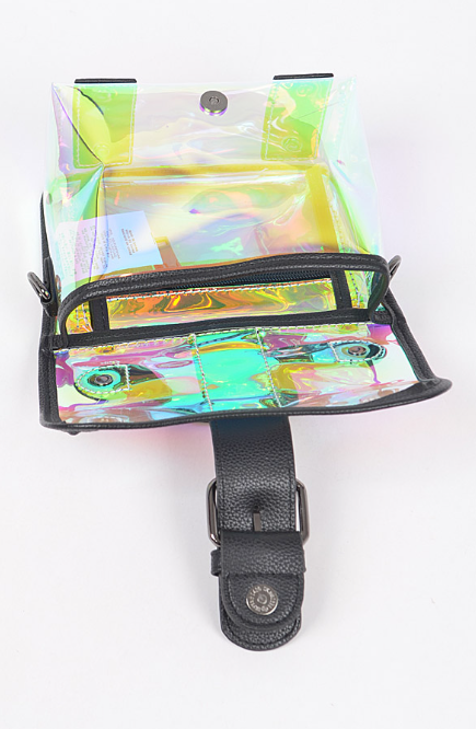 Transparent Black Trim Hologram Crossbody Bag