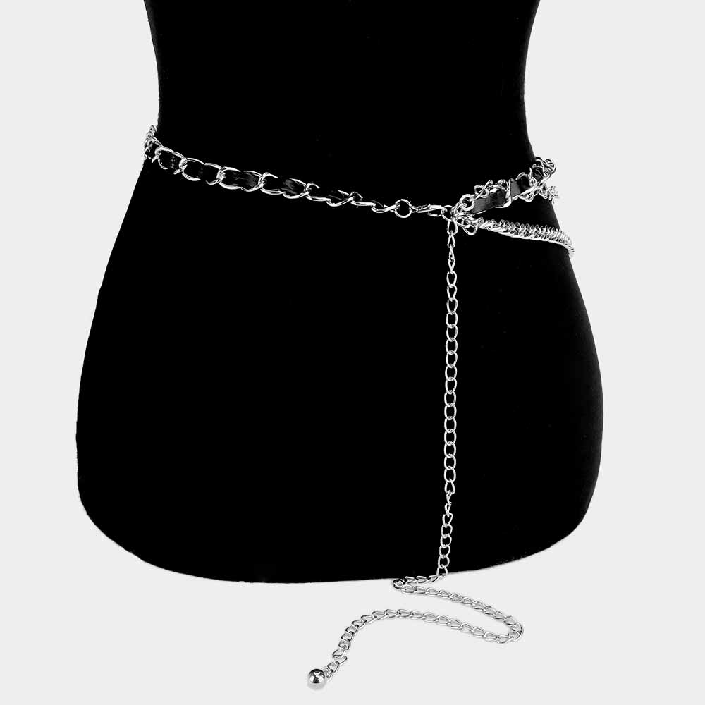 Leather Layered Chain belt