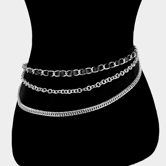 Leather Layered Chain belt