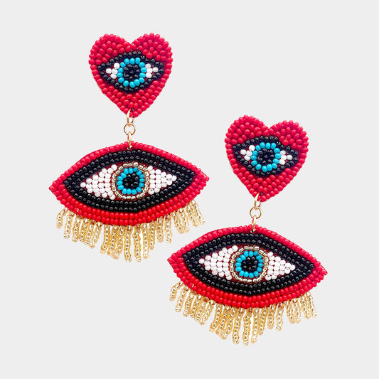 Evil Eye Beaded Dangle Earrings - iBESTEST.com