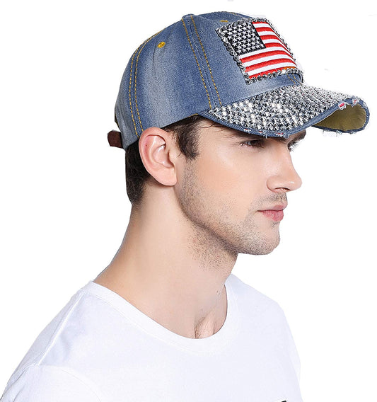 Distressed American Flag Bling Cap - iBESTEST.com