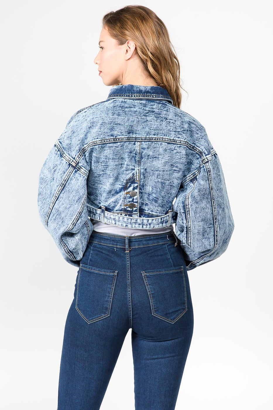 Plus Size Washed Crop Denim Jacket (New) - iBESTEST.com