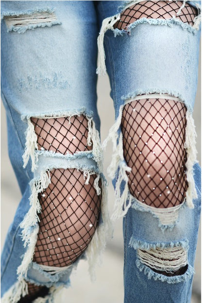 Maleficient Rhinestone Fishnet Stockings