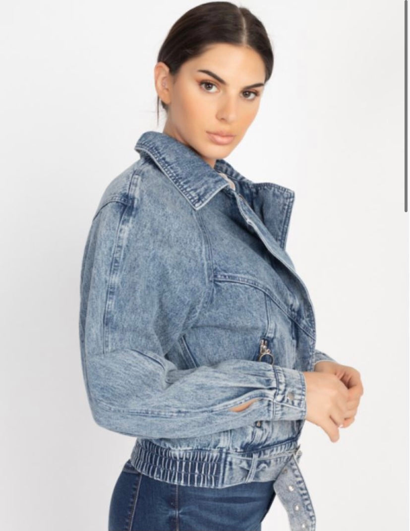 Oversized  Denim Moto Jacket - iBESTEST.com