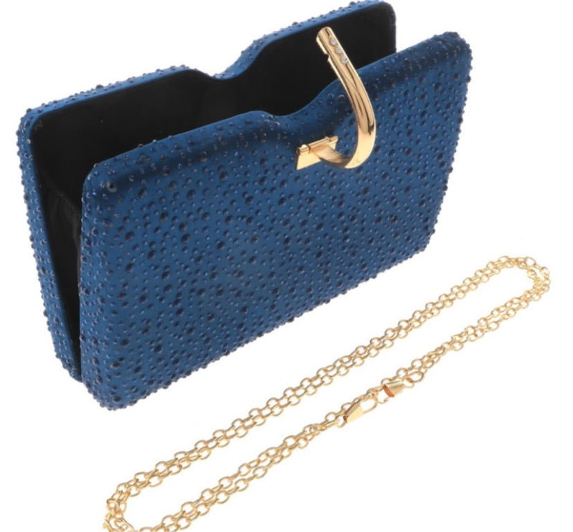 Navy Rhinestone Clutch