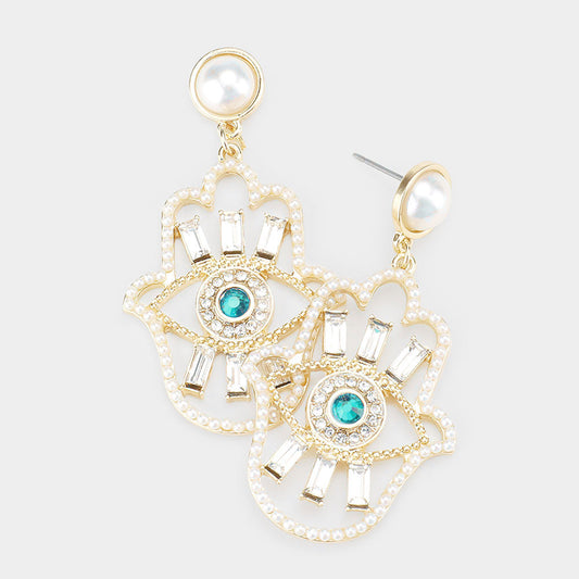 Pearl Hamsa Evil Eye Earrings - iBESTEST.com