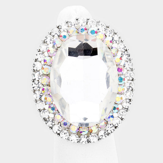Glass Studded Silver Stretch Ring - iBESTEST.com
