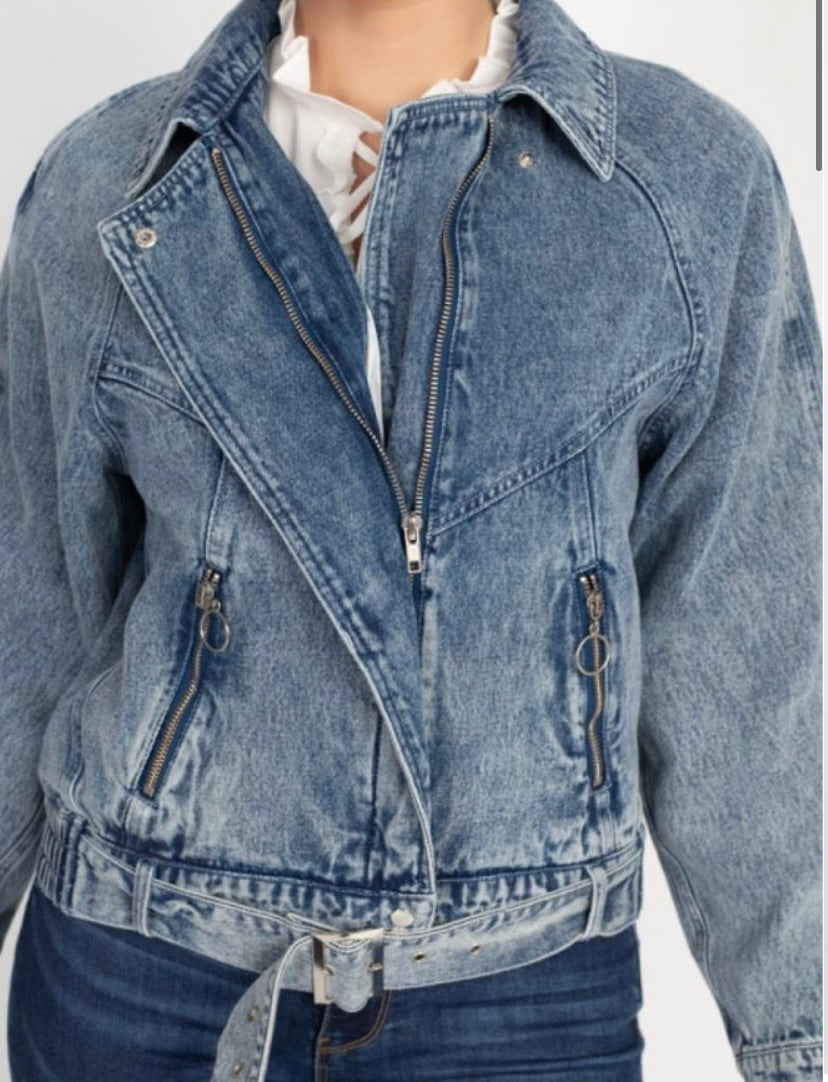 Oversized  Denim Moto Jacket - iBESTEST.com