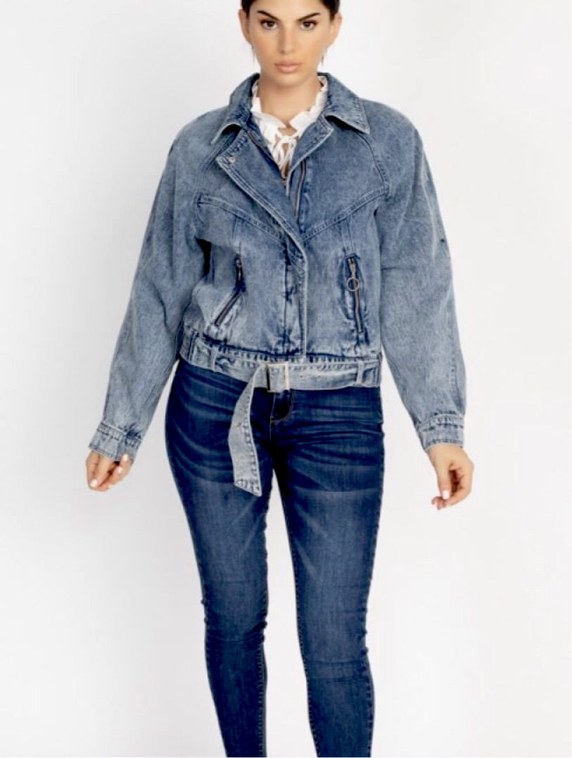 Oversized  Denim Moto Jacket - iBESTEST.com