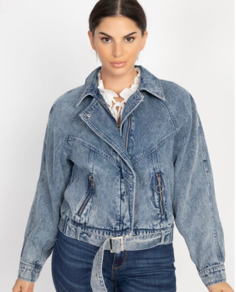 Oversized  Denim Moto Jacket - iBESTEST.com