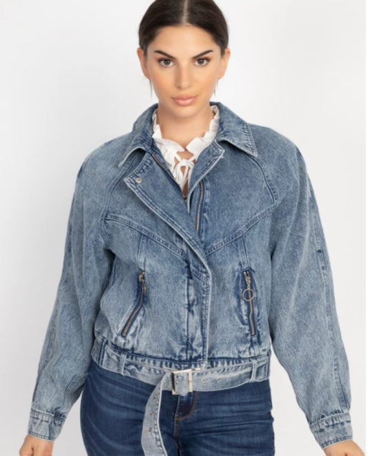 Oversized Denim Moto Jacket - iBESTEST.com