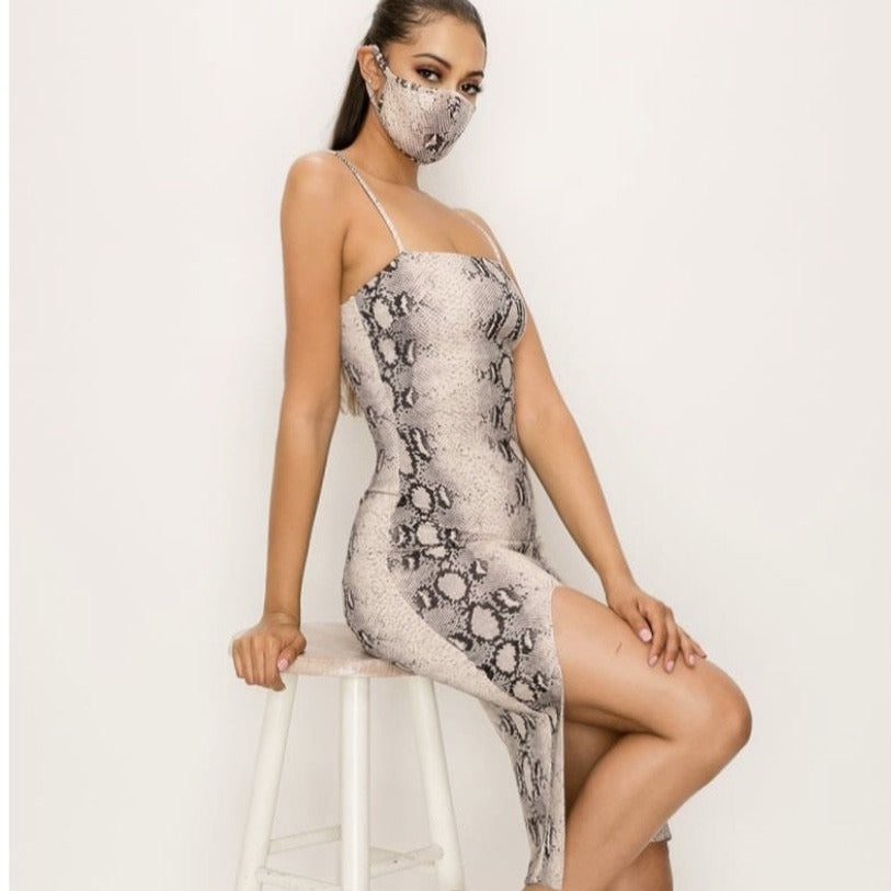 Snake Print Dress & Mask Set - iBESTEST.com