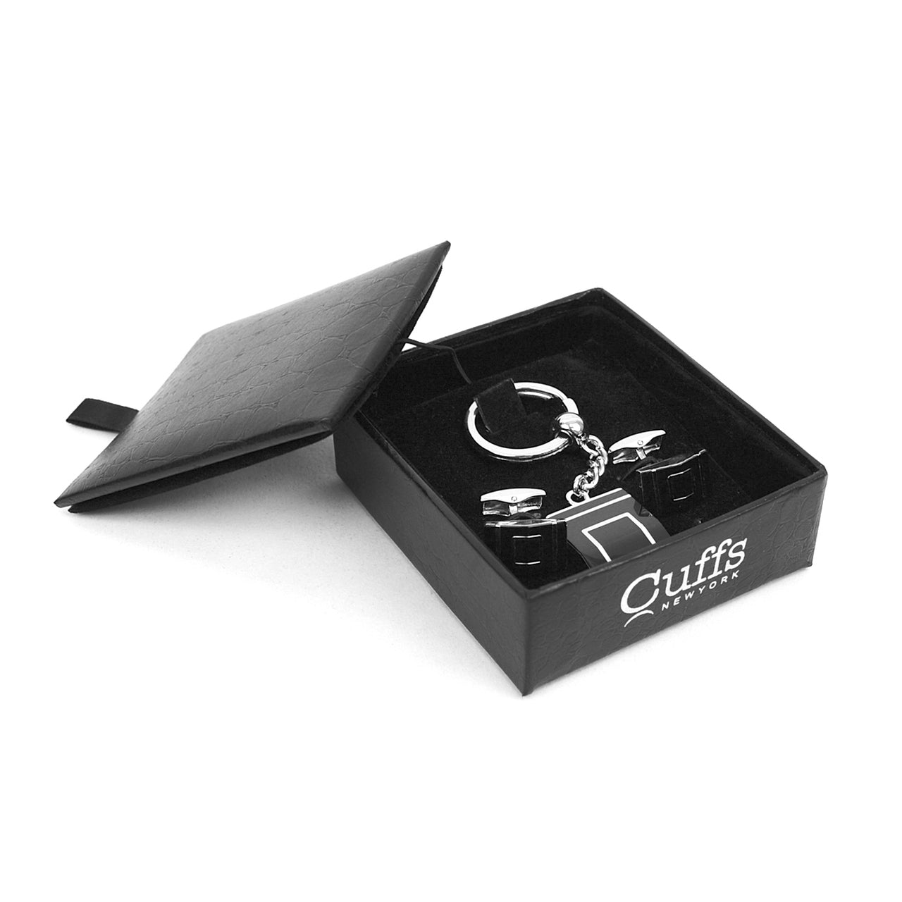 Men's Silver & Black Cufflink and Keychain Set - iBESTEST.com