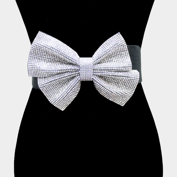 Rhinestone Bow Stretch Belt - iBESTEST.com