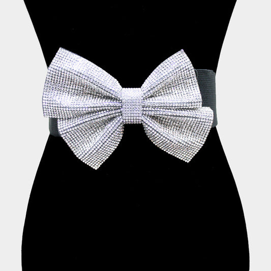 Rhinestone Bow Stretch Belt - iBESTEST.com