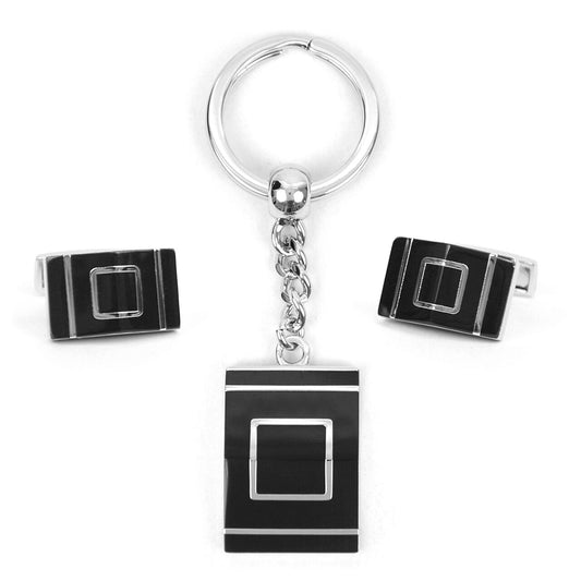 Men's Silver & Black Cufflink and Keychain Set - iBESTEST.com