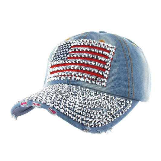 Distressed American Flag Bling Cap - iBESTEST.com